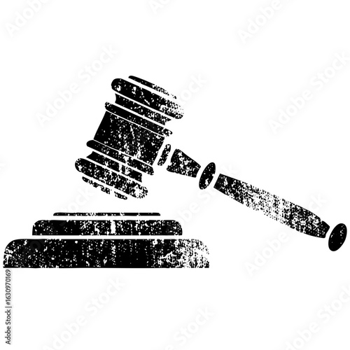 Vector Distressed gavel and sound block representing justice and law.