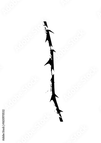 Vector Black thorn branch with sharp spikes.