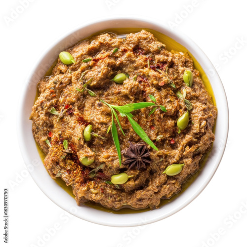 Creamy Spiced Dip with Herbs and Seeds in White Bowl