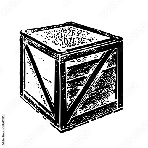 Vector Rustic wooden crate with diagonal bracing.