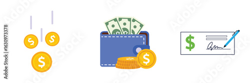 Foto Dollar gold coins falling, representing wealth and
investment