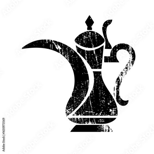 Vector Elegant traditional coffee pot with distressed texture.