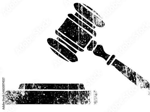 Vector Distressed gavel over sound block symbolizes legal justice.