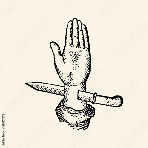 Hand Impaled by Knife Illustration.