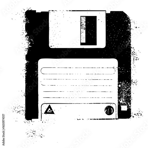 Vector Distressed monochrome of a vintage floppy disk.