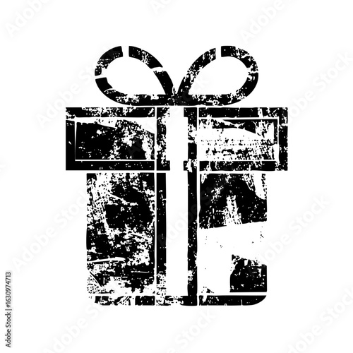Vector Distressed gift box with a bow