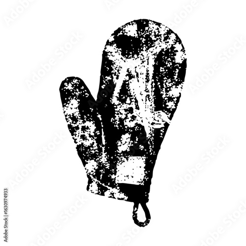 Vector Distressed oven mitt with hanging loop.
