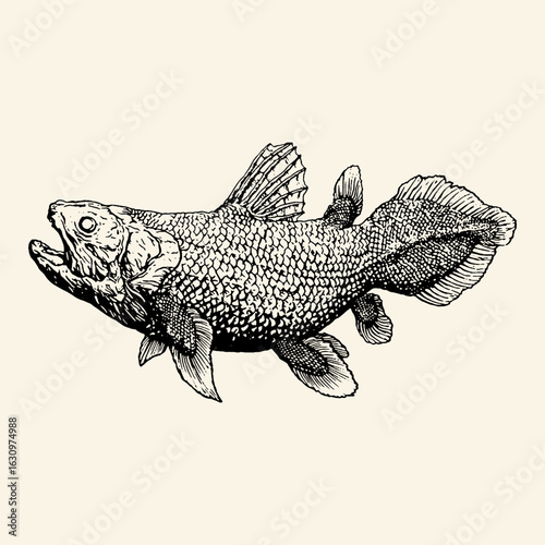 Vintage Illustration of a Coelacanth Fish.