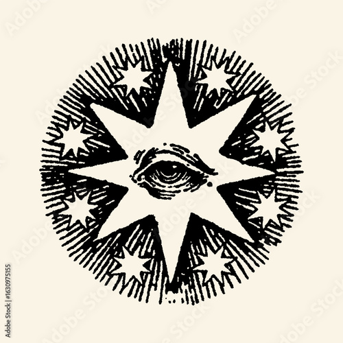 Mystical All-Seeing Eye Star Symbol.