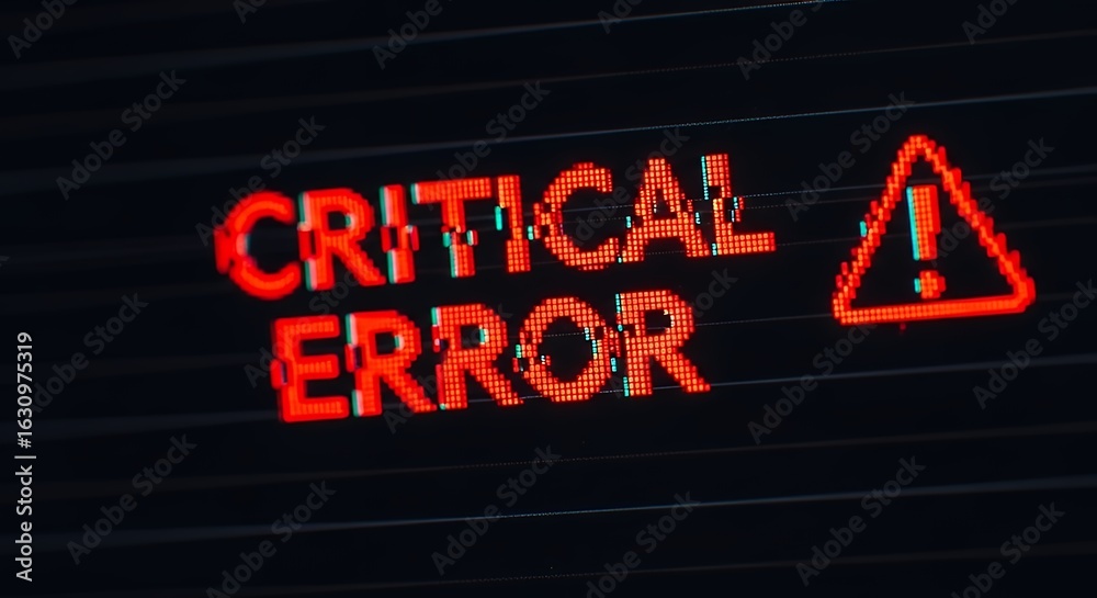 Obraz premium A digital display showing a critical error message in red with a warning sign.