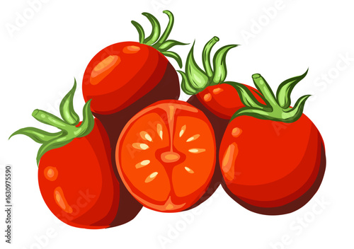 Bright red juicy tomatoes in vibrant illustration