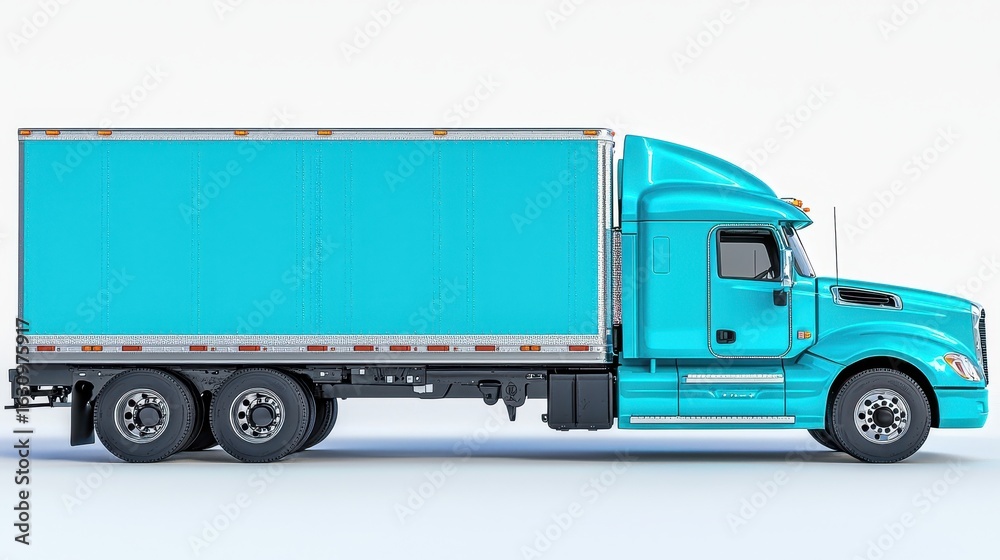 Teal Blue Semi Truck with Cargo Trailer on White Background Teal Blue Semi Truck with Cargo Trailer on White Background