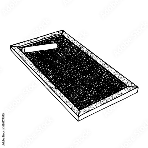 Vector Rectangular sand tray with roller for tactile exploration.