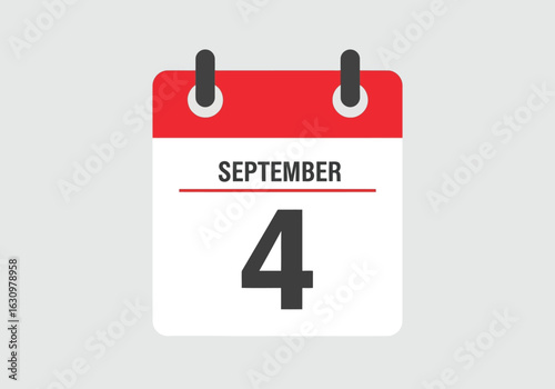 Calendar page showing September 4th date vector illustration