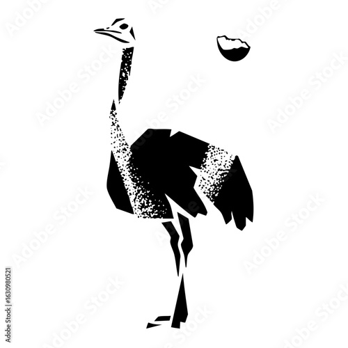 Vector Stylized ostrich with egg in a minimalist .