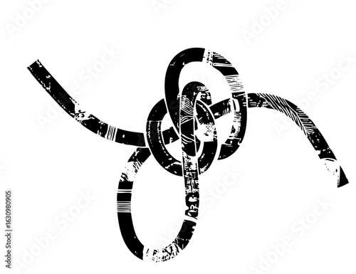 Vector Abstract knotted ribbon with textured strokes.