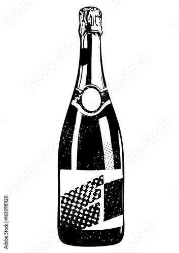 Vector Elegant sparkling wine bottle with foil wrap.