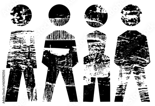 Vector Abstract figures of people in distressed monochrome style.