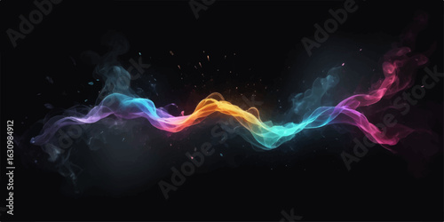 Abstract blue smoke waves on a dark glowing background