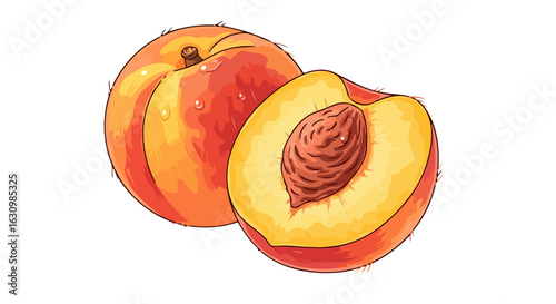 juicy peach halves fresh fruit illustration for summer recipes