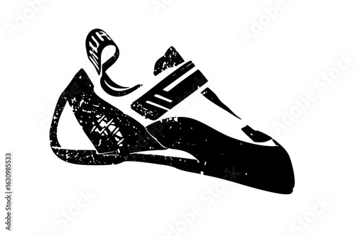 Vector Black and white of a climbing shoe with laces.