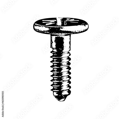 Vector Detailed of a metal screw with a slotted head.