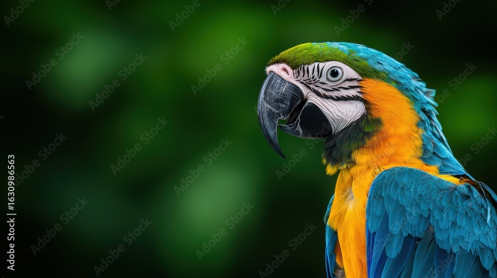 Fototapeta premium Vibrant macaw perched against a lush green backdrop
