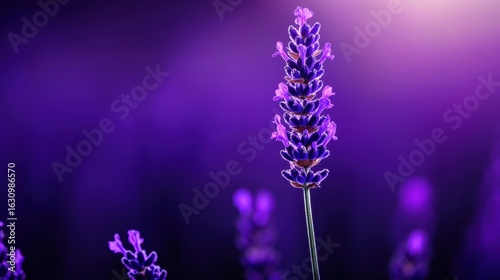 Close-up of vibrant lavender flower in soft purple light