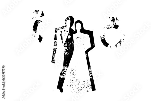 Vector Elegant couple dancing in a stylized monochrome .