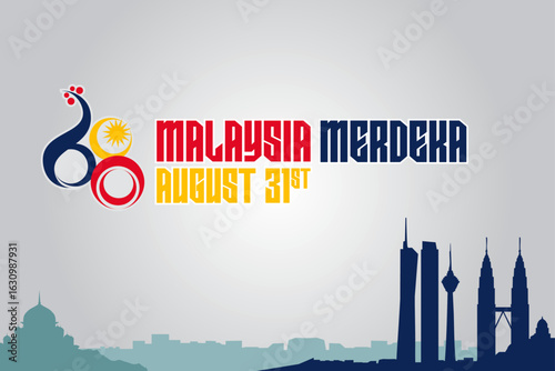 Malaysia 68th Independence Day Celebration Poster – August 31st Merdeka Design with Skyline Silhouette