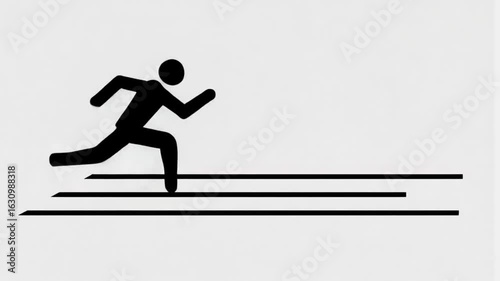 Vector illustrations of a running person silhouette on a track, a symbol of sport and competition