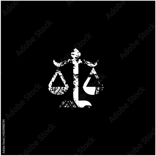 Vector White scales of justice on a black background.