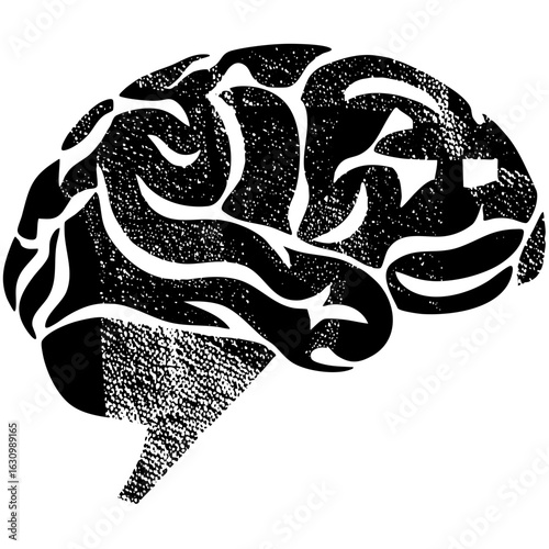 Vector Intricate brain with textured swirling shapes.