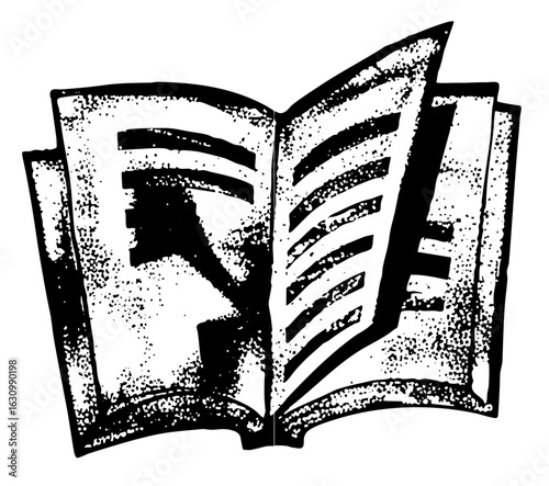 Vector Open book with stylized pages and dark accents.