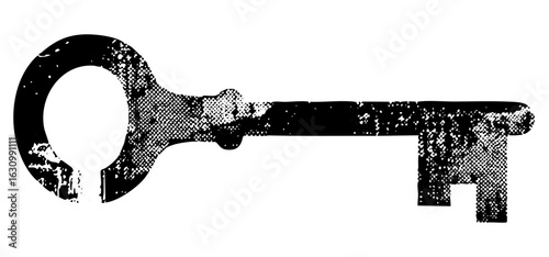 Vector Distressed antique key with a textured vintage aesthetic.