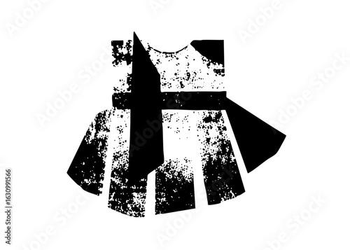 Vector Abstract black dress with flared skirt and angular bodice.