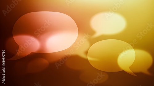 Abstract thought bubbles floating in a warm gradient, representing ideas and feedback with soft glowing effects.