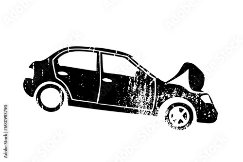 Vector Damaged vehicle depicts a wrecked car.