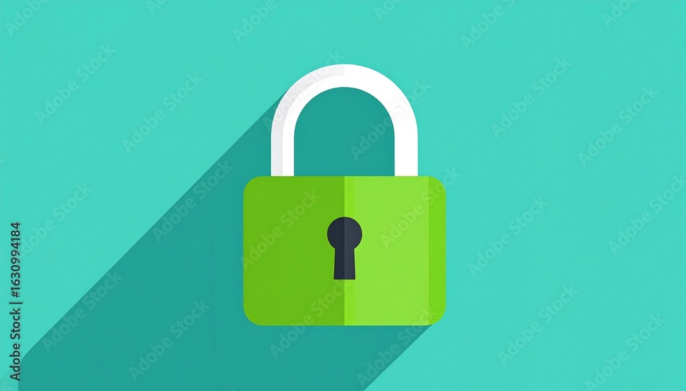 Green lock icon on teal background Green lock icon on teal background