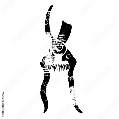 Vector Black silhouette of pruning shears forming a skull shape.