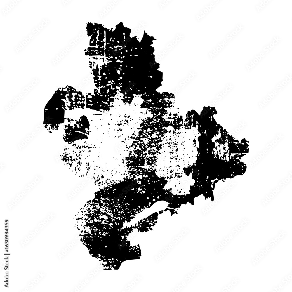 Fototapeta premium Vector Abstract black shape resembling a landmass with textured edges.