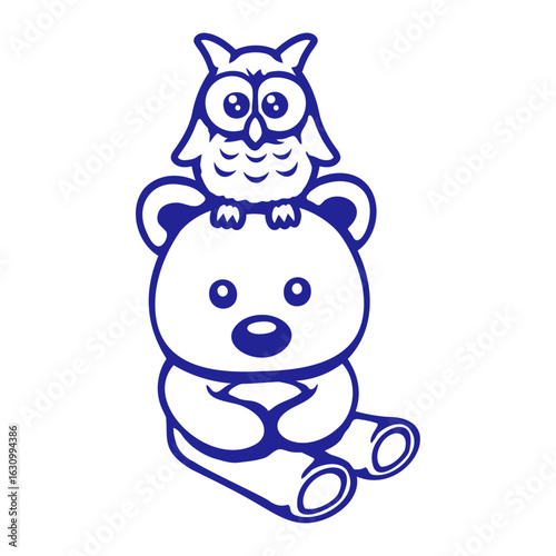 Bear Teddy Owl Head 2 Friends Bird Team Cute Sitting