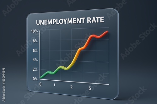 3D rendered unemployment rate chart showing rising trend, indicating economic changes and