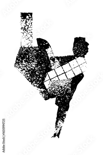 Vector Dynamic figure performs a powerful kick in abstract vector .