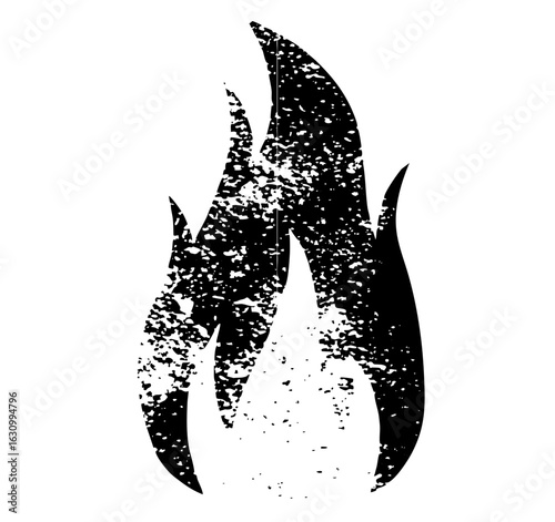 Vector Distressed flame with a textured black silhouette.