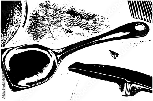 Vector Culinary Tools Featuring a Ladle Spatula and Peeler