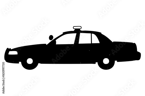 Vector Black silhouette of a patrol vehicle with a rooftop light.