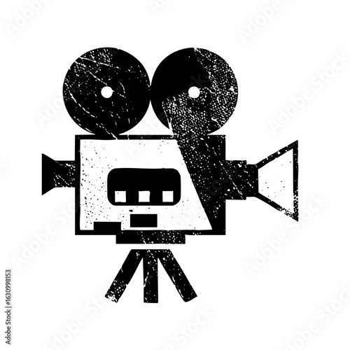 Vector Vintage film camera with a distressed texture.