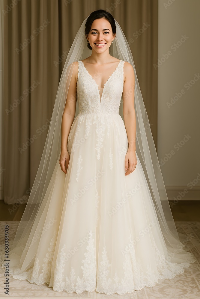 Elegant Bride in White Wedding Dress with Veil - Bridal Fashion Portrait Elegant Bride in White Wedding Dress with Veil - Bridal Fashion Portrait