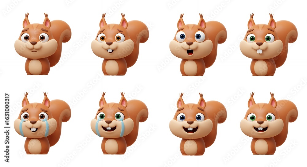 Cartoon squirrel illustrations with different emotions Cartoon squirrel illustrations with different emotions